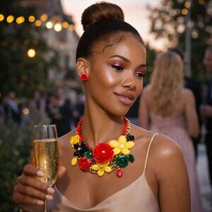 Colorful Floral Statement Necklace Set | Bold Flower Jewelry